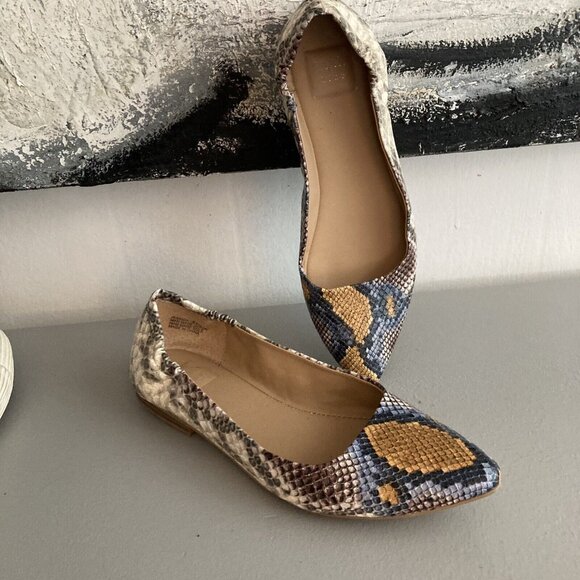 Kaari Blue Shoes - KAARI Flats Faux Snake Skin Shoes Jessica Pointy Toe Ballet Elastic Heel…